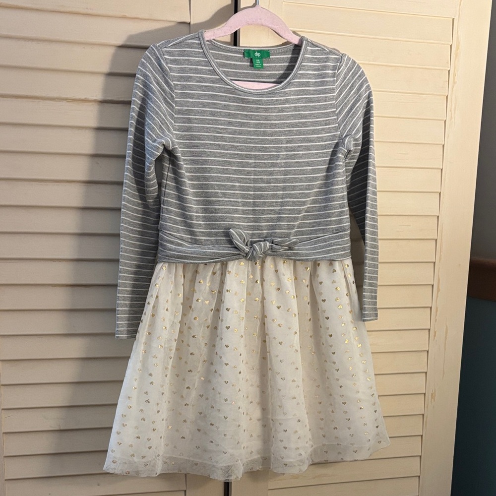 dip Gray Striped Dress with Gold Accents